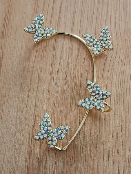 AB color diamond butterfly ear hanging golden left ear