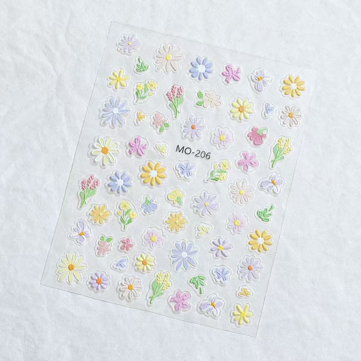 Xiaohongshu Popular Trendy Cute and Fresh Spring Wildflower Embossed Nail Art Stickers Oil Painting 3D Nail Art