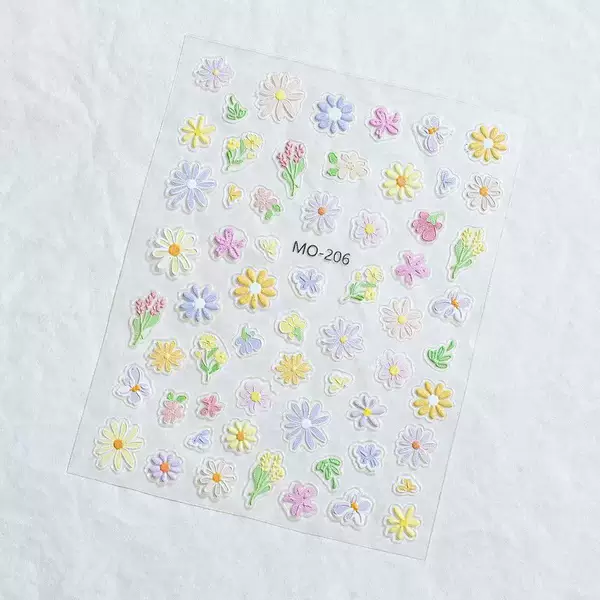 Xiaohongshu Popular Trendy Cute and Fresh Spring Wildflower Embossed Nail Art Stickers Oil Painting 3D Nail Art