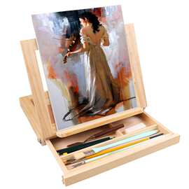 木质美术箱台式油画水彩素描收纳画架画板抽屉折叠多层画架画箱
