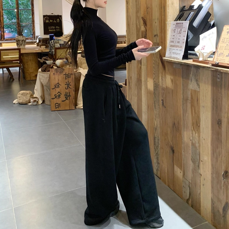 定制立体剪裁磨毛加绒韩式休闲套装女秋冬打底衫裤子两件套套装女