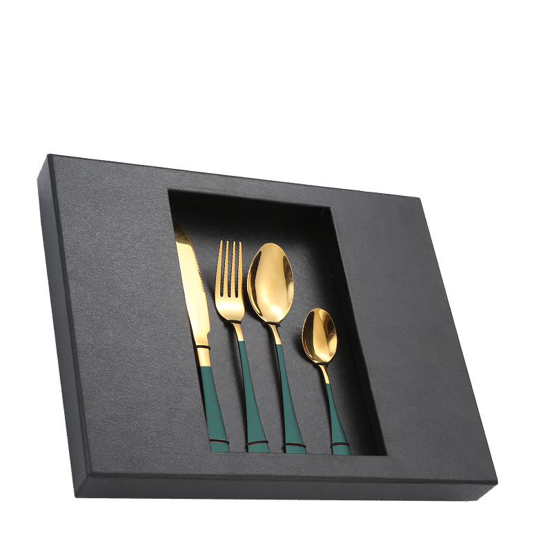 Juego de vajilla de acero inoxidable Amazon TikTok 20/24 piezas 1010 caja de regalo de cuatro piezas principales traje de cuchillo, tenedor y cuchara de comida occidental