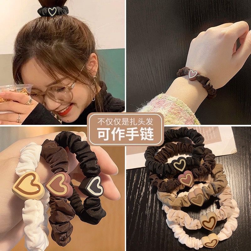 新款愛心小腸發圈女高彈力頭飾扎頭髮丸子頭髮繩高馬尾皮套頭繩