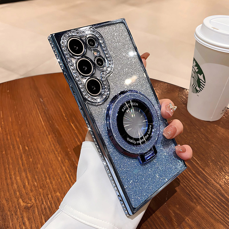 サムスン S25 保護ケース S22 サイドドリル携帯電話ケース s24 透明ラインストーン磁気ホルダー A56 落下防止グリッターに適しています|undefined