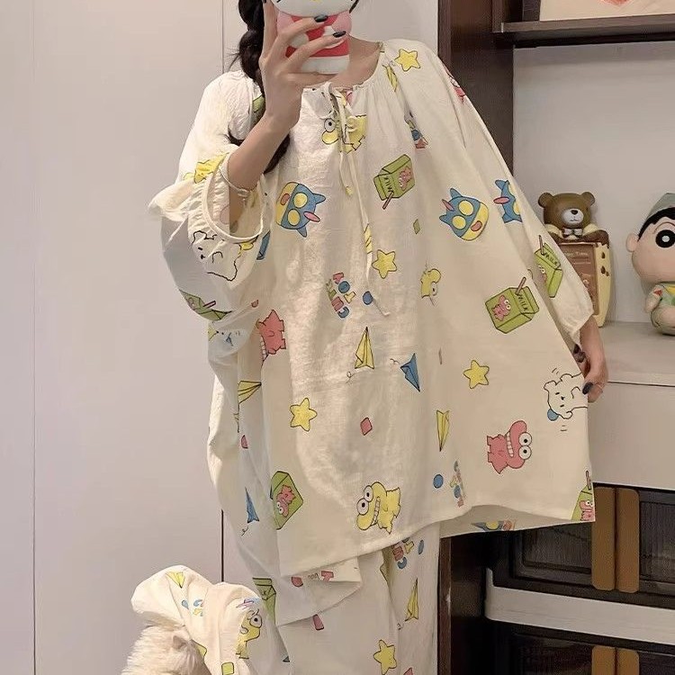 Pijamas de algodón nubes al por mayor transfronterizos de primavera y otoño de cuello redondo hoodie de mangas largas pantalones dulces y sueltos ropa para el hogar cómoda