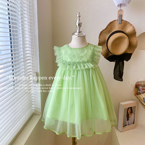 2024 new summer girls sweet bow sleeveless Internet celebrity princess dress 2-8 years old dress tutu skirt trendy