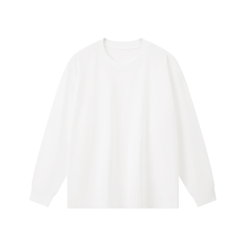 300gの精練肌に厚い純綿長袖tシャツ男2024秋冬の中に純色の丸襟の底のシャツの上着を掛けます。