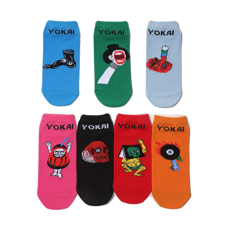 Male Japanese Monster Animation Socks Female Cotton Monster Story Sock Cartoon Personality Trend Boat Socks-5Prs 31 Undefined