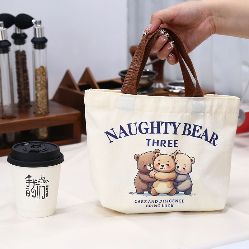 Bear Canvas Bag Ready for Primary and Secondary School Students to Carry to Work Small Hand-Held Lunch Bag Satchel Canvas Bag Customization
