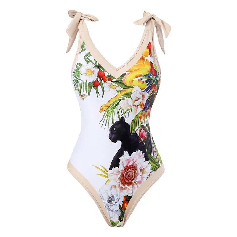 Swimwear с принтом мультфильмов и пляжной шифоновой длинной юбкой, купальник европейского стиля с высокой талией