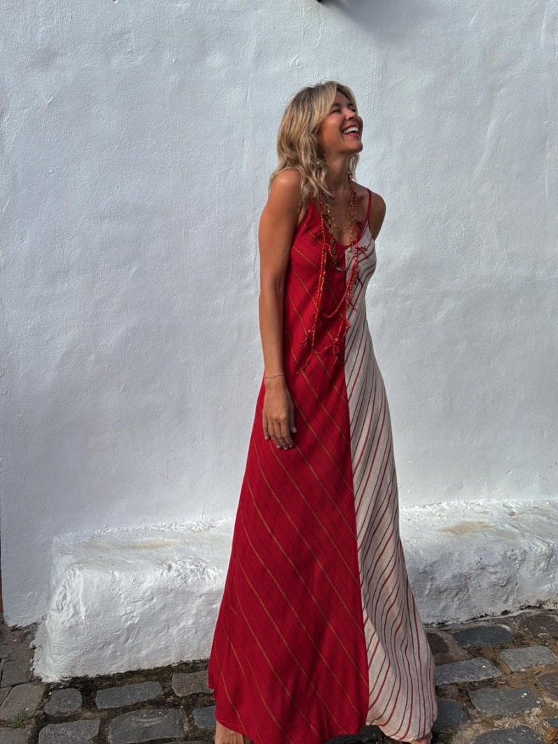 Dress Internet Celebrity Same Color Matching Printed V neck Cami Dress