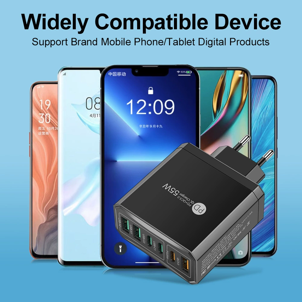 Зарядное устройство быстрой зарядки 3PD+3USB, путешествия, головка зарядки стандарт PD55W QC3.0+PD25W