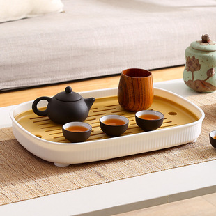 Modern simple tea set tea tray imitation wood grain draining tray kitchen water Cup tray double-layer plastic water Cup draining tray