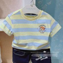 现货韩版童装国内专柜外贸尾单男童色织宽条纹短袖T恤TKRA226402R