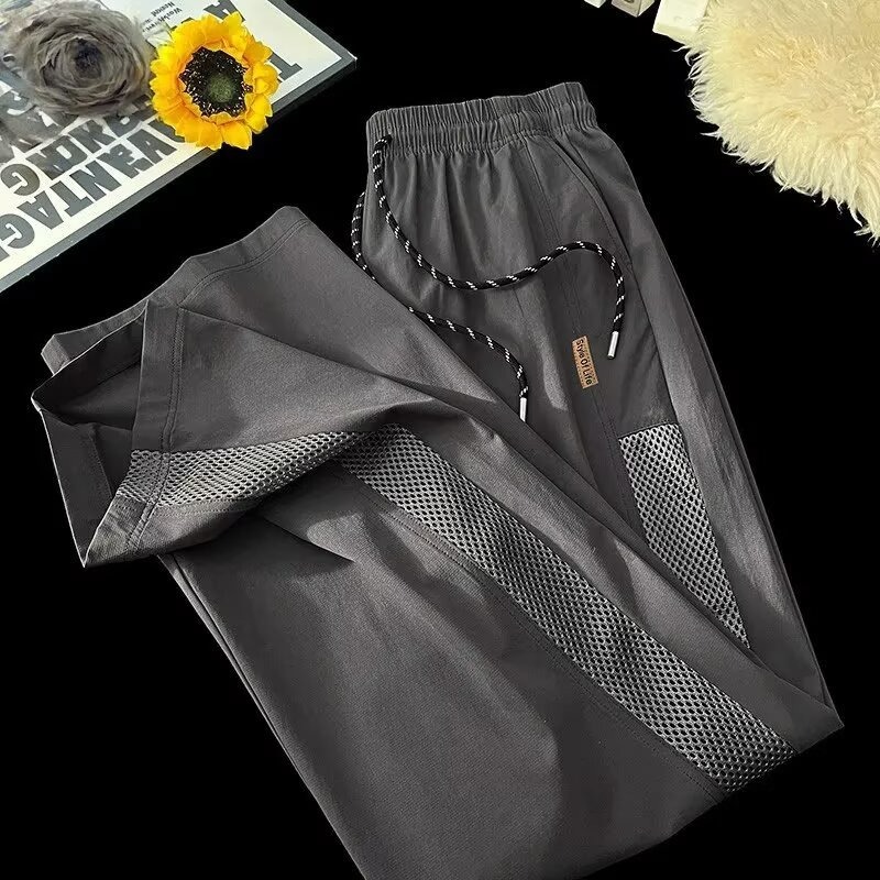 Men's Clothing Men's Quick Drying Ice Silk Pants Summer Loose Fit Straight Leg Thin Wide Leg Sports Casual Bottoms_viptrois.com