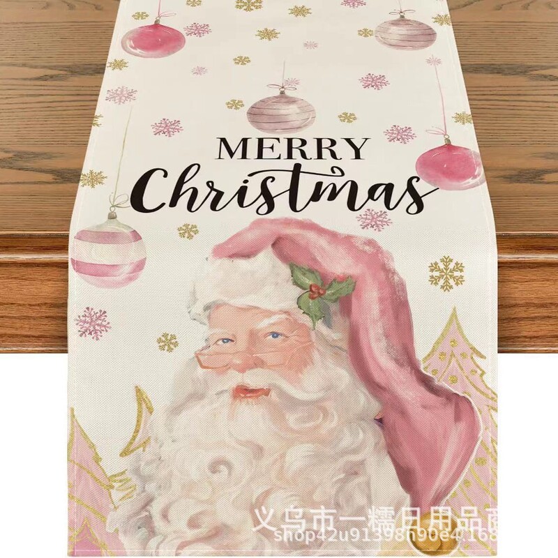 国境を越えて人気のクリスマステーブル旗サンタクロースヘラジカ雪だるま亜麻プリント客間茶卓装飾品|undefined