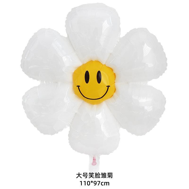网红Ins风铝膜笑脸小雏菊气球 白色六瓣花鸡蛋花拍照道具生日