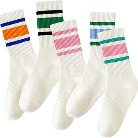 Pilates Grip Socks for Women, Yoga Grip Striped Retro Crew Socks, Non-Slip Sticky Pilates Grip Socks for Women, Yoga Grip Striped Retro Crew Socks, Non-Slip Sticky