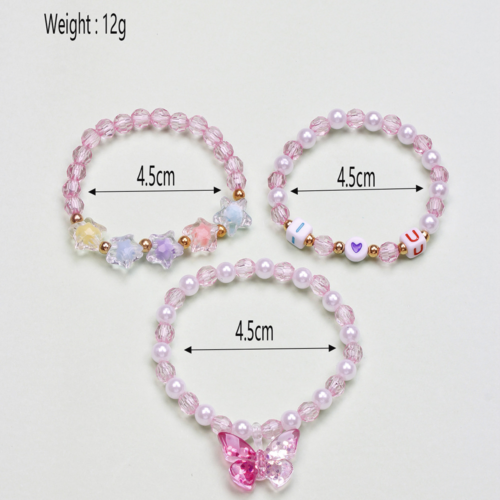 Simple Style Heart Shape Flower Plastic Beaded Girlu0027S Bracelets 3 Pieces