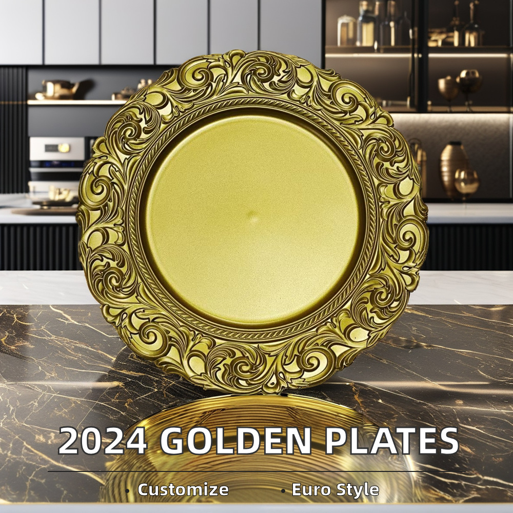 Platas de carga de oro de alto nivel comercio exterior platos de tallado europeos platos de fiesta de Navidad platos de cojín