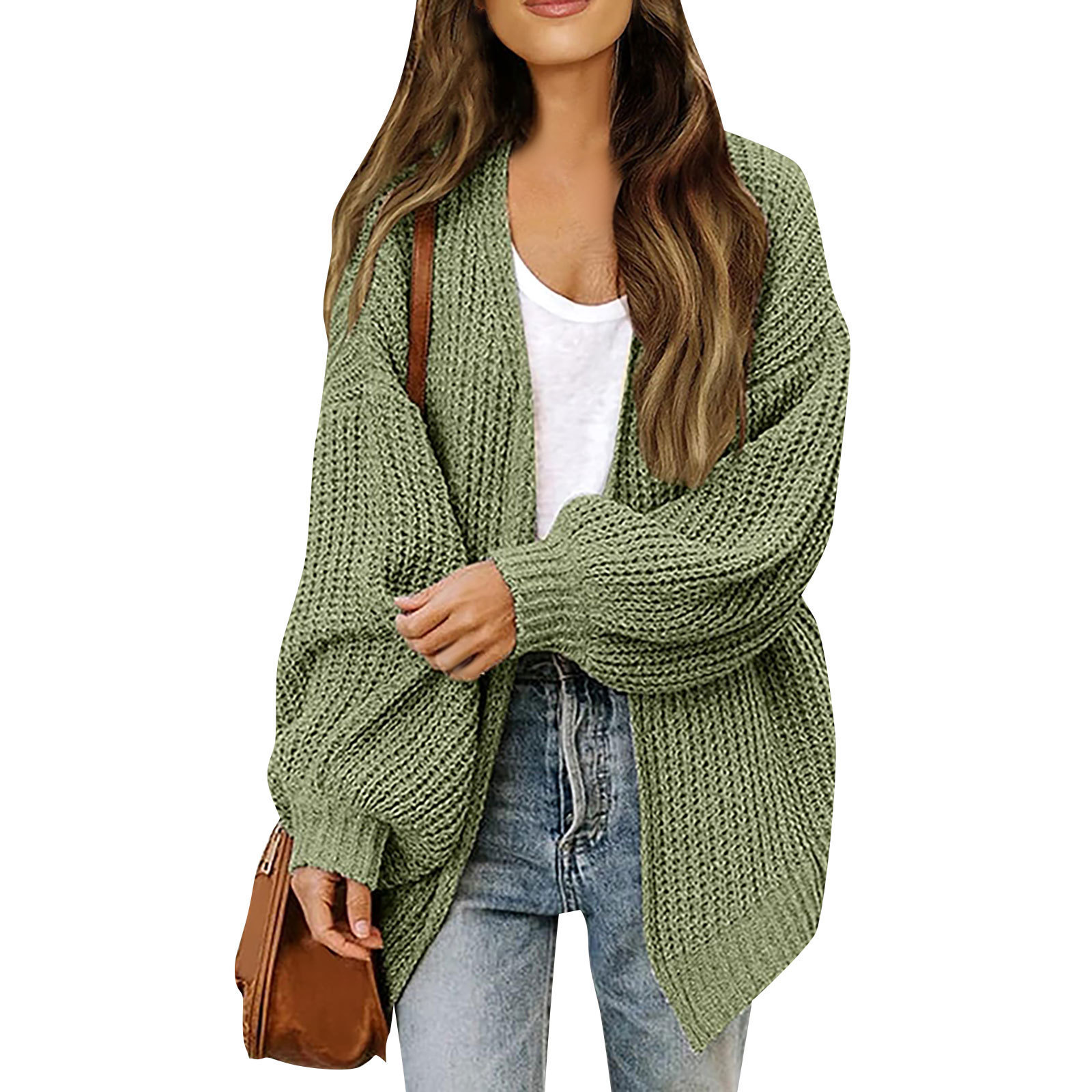 2023 Otoño e Invierno Amazon comercio exterior de las mujeres manga larga linterna manga color sólido flojo punto cardigan grueso aguja suéter para las mujeres