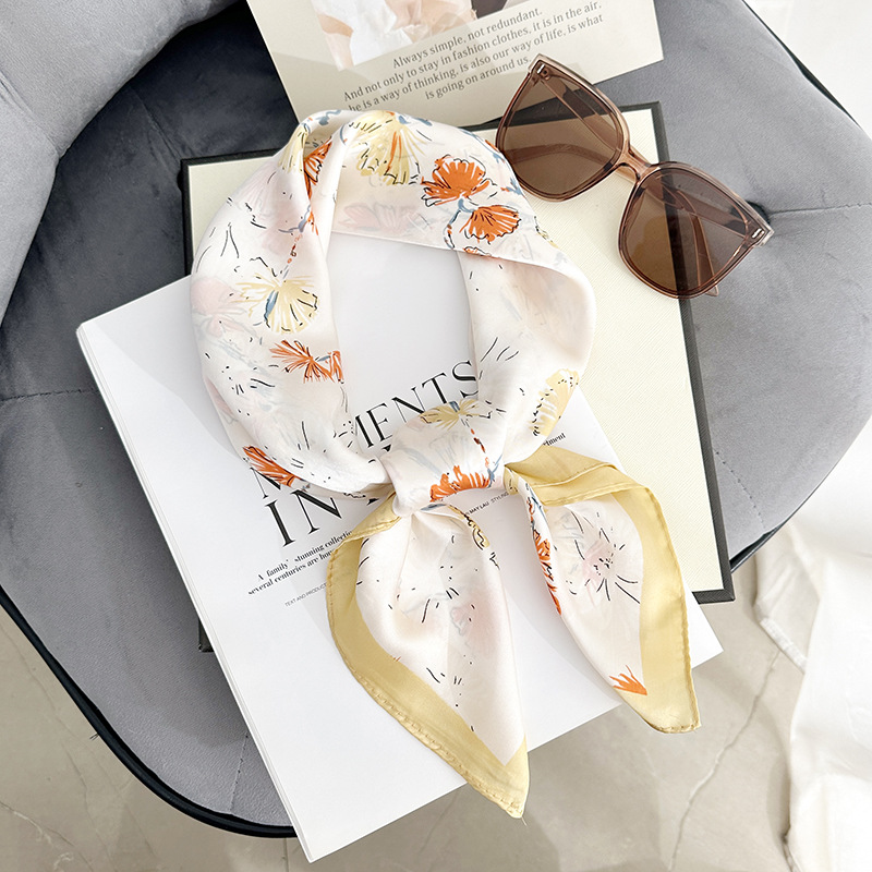 Estilo INS pequeño, fresco, temperamento de moda, bufanda cuadrada con estampado de flores, bufanda decorativa de ropa profesional de alta gama para damas