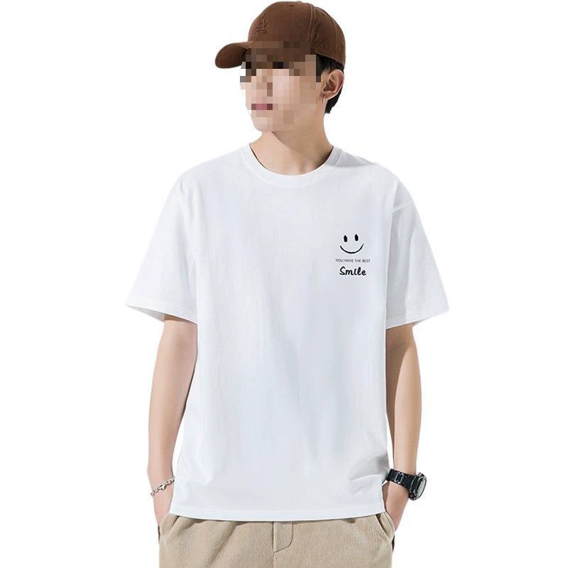 Мужская футболка Летняя молодежная футболка Чистый хлопок Мужская футболка Круглый вырез Свободный короткий рукав Летняя одежда Модный бренд Оптом