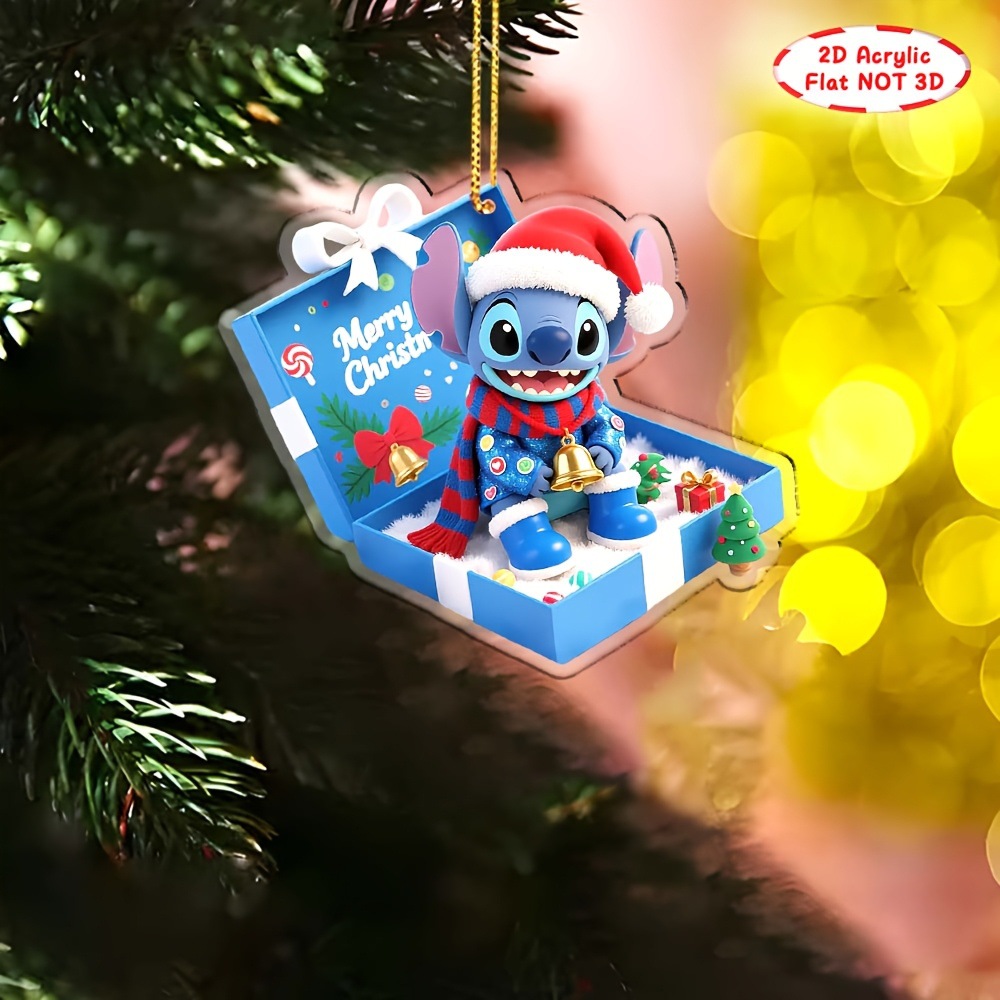 Nuevos productos transfronterizos adorables de Navidad Stitch decoración colgante acrílico plano 2D para regalos de Navidad colgante