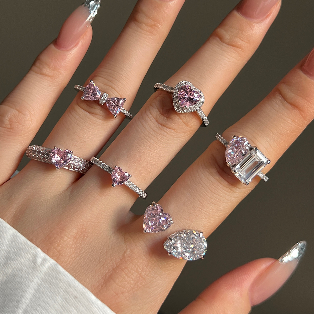 3g Weight Zircon Inlay Material Rings Classification 1 Piece Quantity Daily, Date Occasion 925 Sterling Silver Material Water Droplets, Heart Shape, Bow Knot Pattern Women's Gender Plating Design Elegant, Sweet Style 925 Sterling Silver Zircon Water Droplets Heart Shape Bow Knot Rings 925 Sterling Silver Rings 无