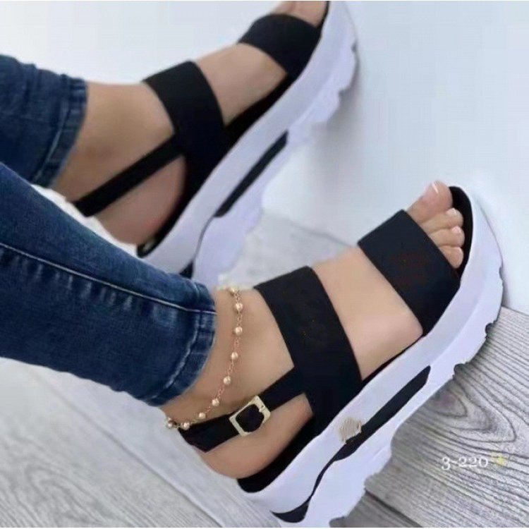 New 2024 Wedge Heel Casual Buckle Beach Shoes Fish Mouth Roman Style Sandals for Women_voghion.com
