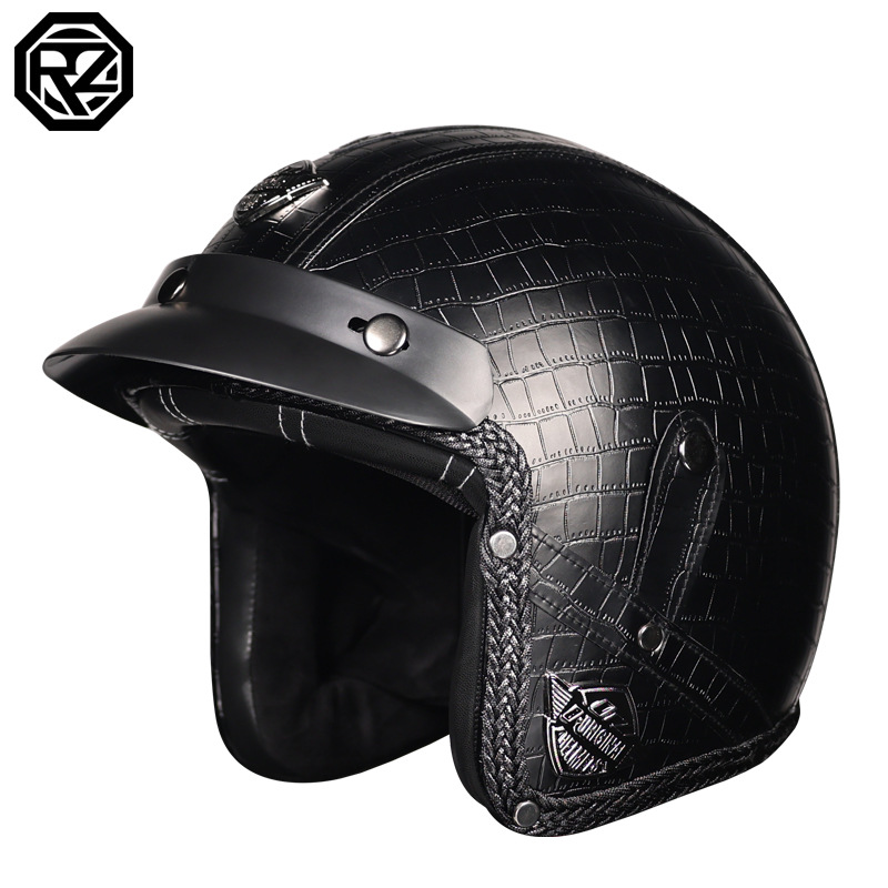 3C certificado retro Prince Cruiser motocicleta tres cuartos casco medio casco casco casco de cuero cuatro estaciones de seguridad