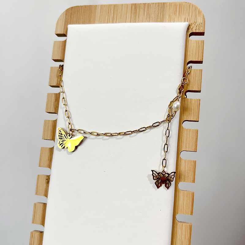 Fashion Butterfly Stainless Steel Titanium Steel Pearl Plating Hollow Out Necklace Colorza_colorza_4