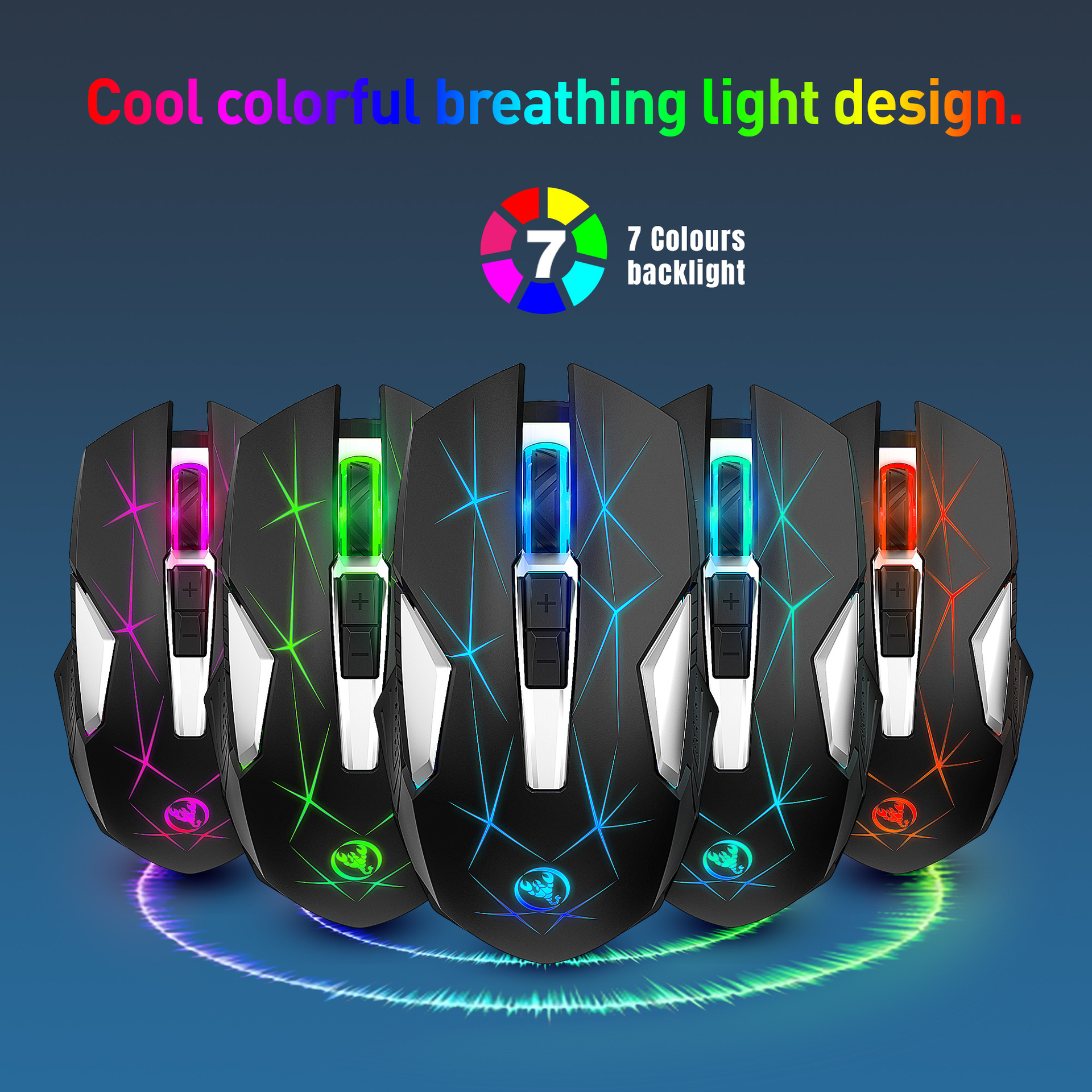 2022新款無線2.4G鼠標家用辦公商務筆記本電腦7色炫彩發背光鼠標