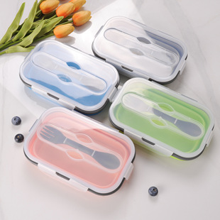 in stock Large Capacity Silicone Lunch Box Rectangular Student Lunch Box Silicone Fresh-keeping Box Folding Bowl Microwave Tableware