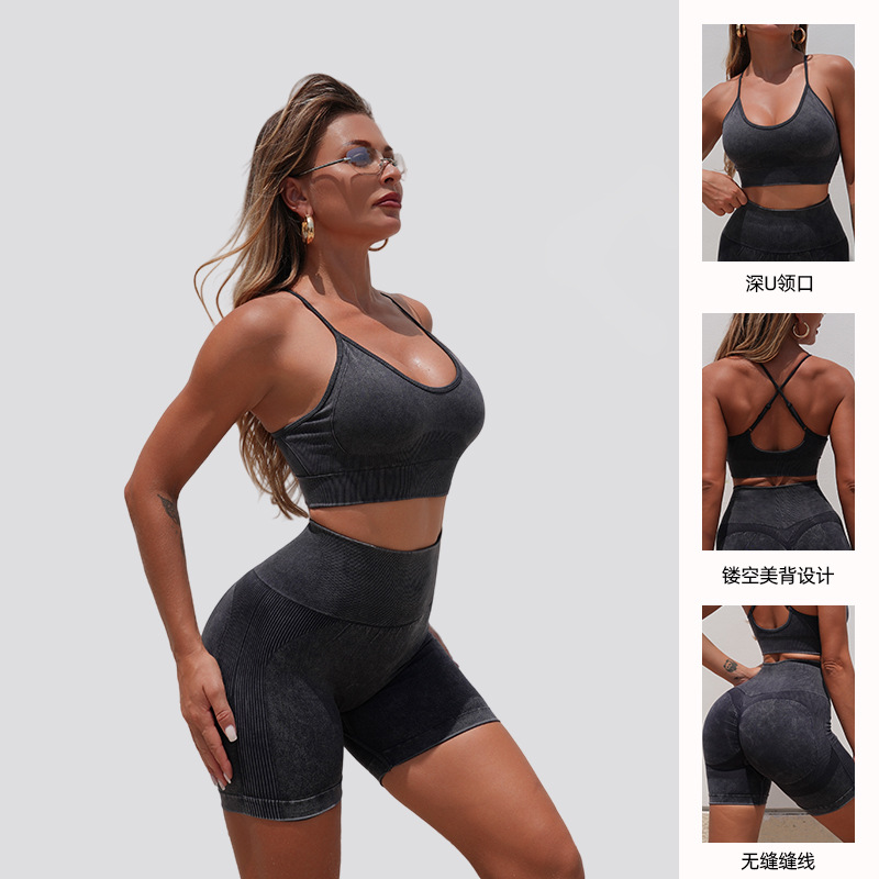 Nuevos pantalones cortos transfronterizos con umbilical abierto, yoga, elevación de cadera, cintura alta, Amazon, ropa de mujer apretada europea y americana, mangas cortas