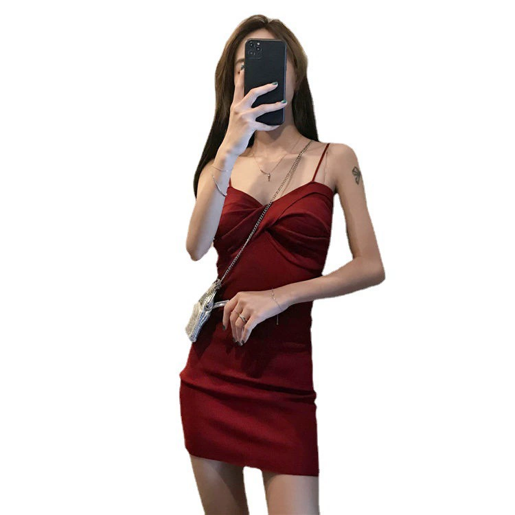 Slip dress (women) summer spaghetti‑strap bodycon mini, one size 75–120 kg, maroon, black, white
