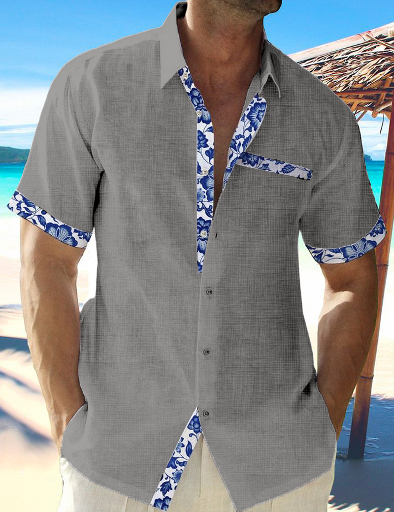 Cardigan décontracté à manches courtes pour hommes, chemise de plage hawaïenne à col Polo contrasté sur le devant, 2024, 2119_voghion.com