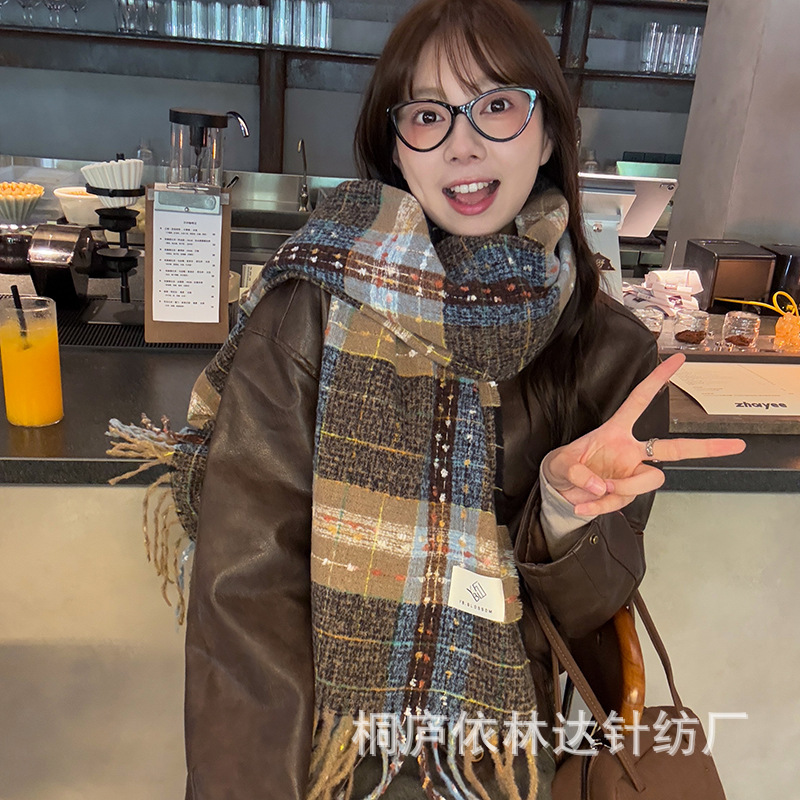 2025秋冬新款格子围巾女韩系情侣冬天保暖围脖加厚披肩百搭高级感|undefined