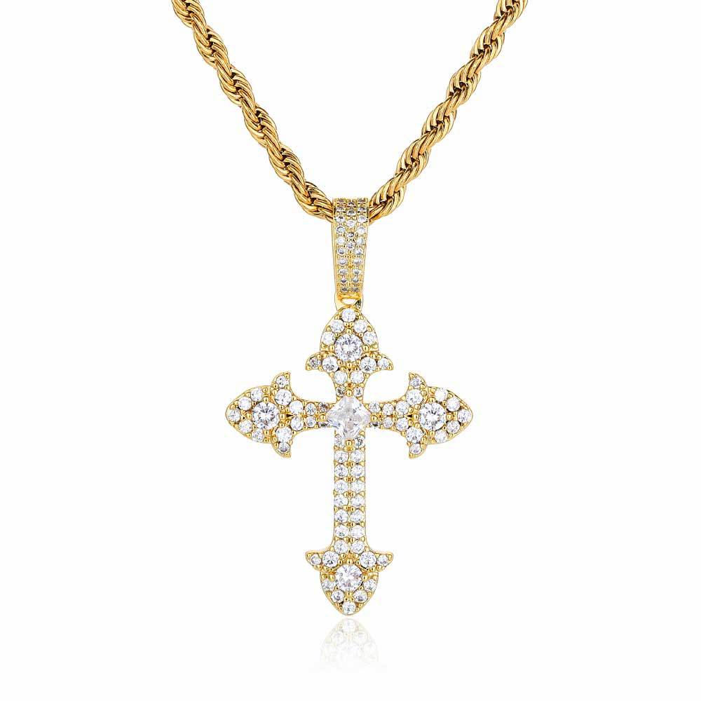 Hip-hop Cross Copper Inlay Zircon Gold Plated Men's Pendant Necklace display picture 6