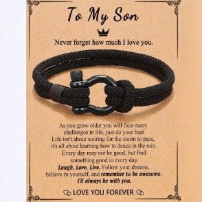 Milan Rope Hand Woven Bracelet Son Black Son Grandson Milan Rope Bracelet Alloy Horseshoe Buckle Bracelet