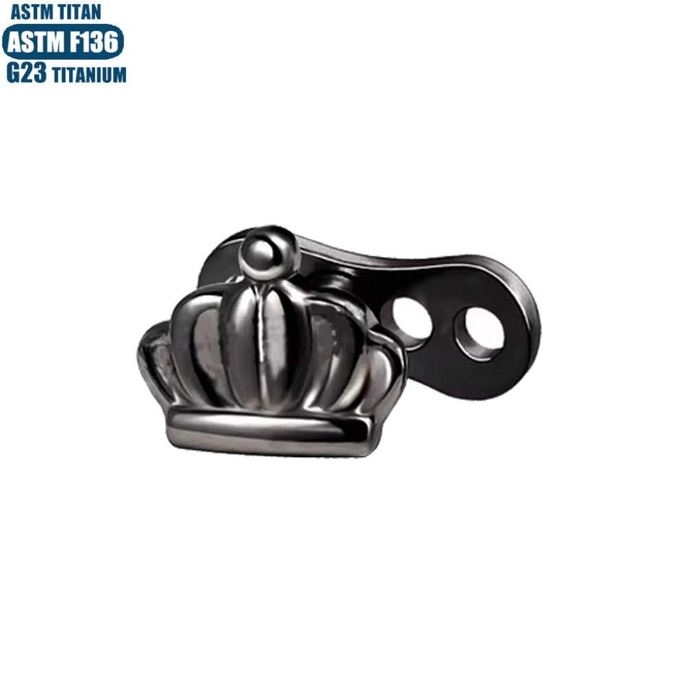 F136 Titanium Crown Buried Bone Nail Piercing Jewelry Internally Threaded Subcutaneous Implant Lockbone Nail with Base - Black 1.2x0.9mm detail image 7