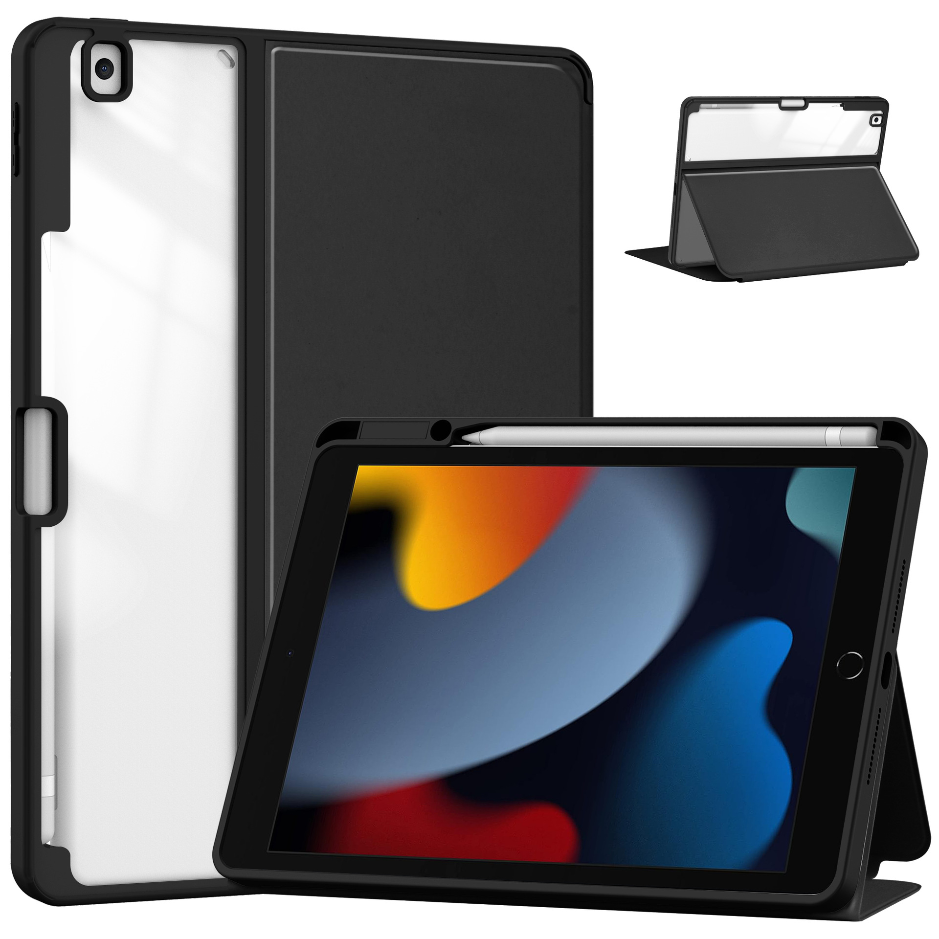 Estudo de Apple iPad 10.2 Estudo de acrílico transparente iPad789 doble plegable soporte de libro bolígrafo