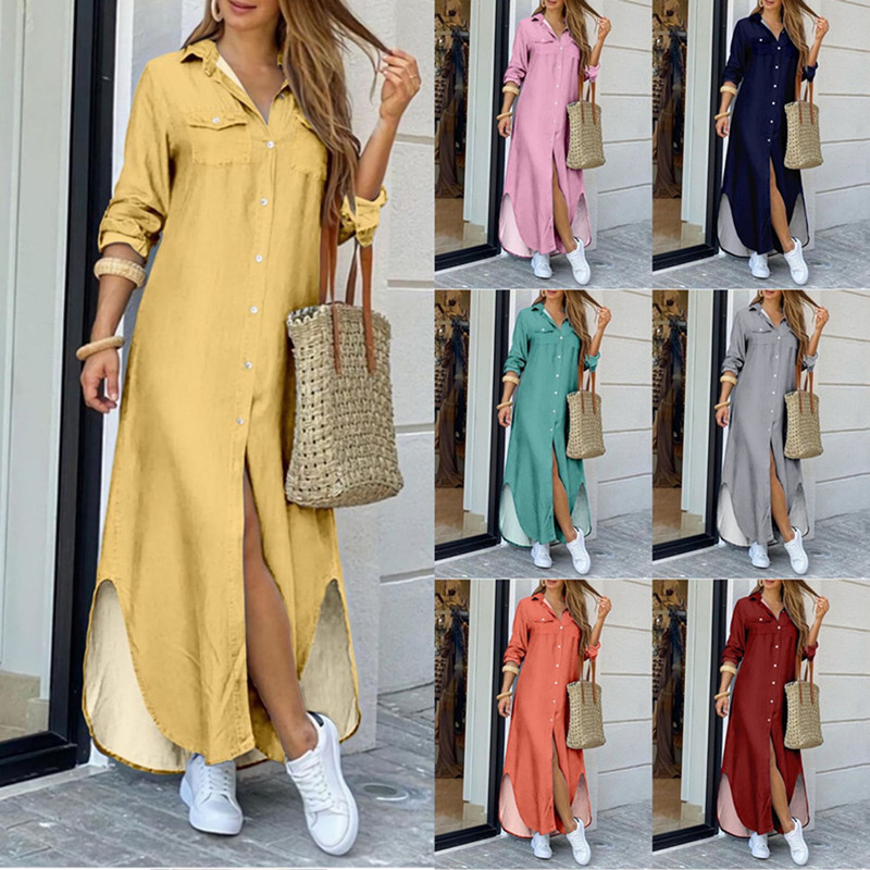 2025 Cross-Border Women's Clothing Amazon European and American New Spring and Summer Fashion Sexy Printed Shirt Long Skirt Dress for Women 2025 Cross-Border Women's Clothing Amazon European and American New Spring and Summer Fashion Sexy Printed Shirt Long Skirt Dress for Women