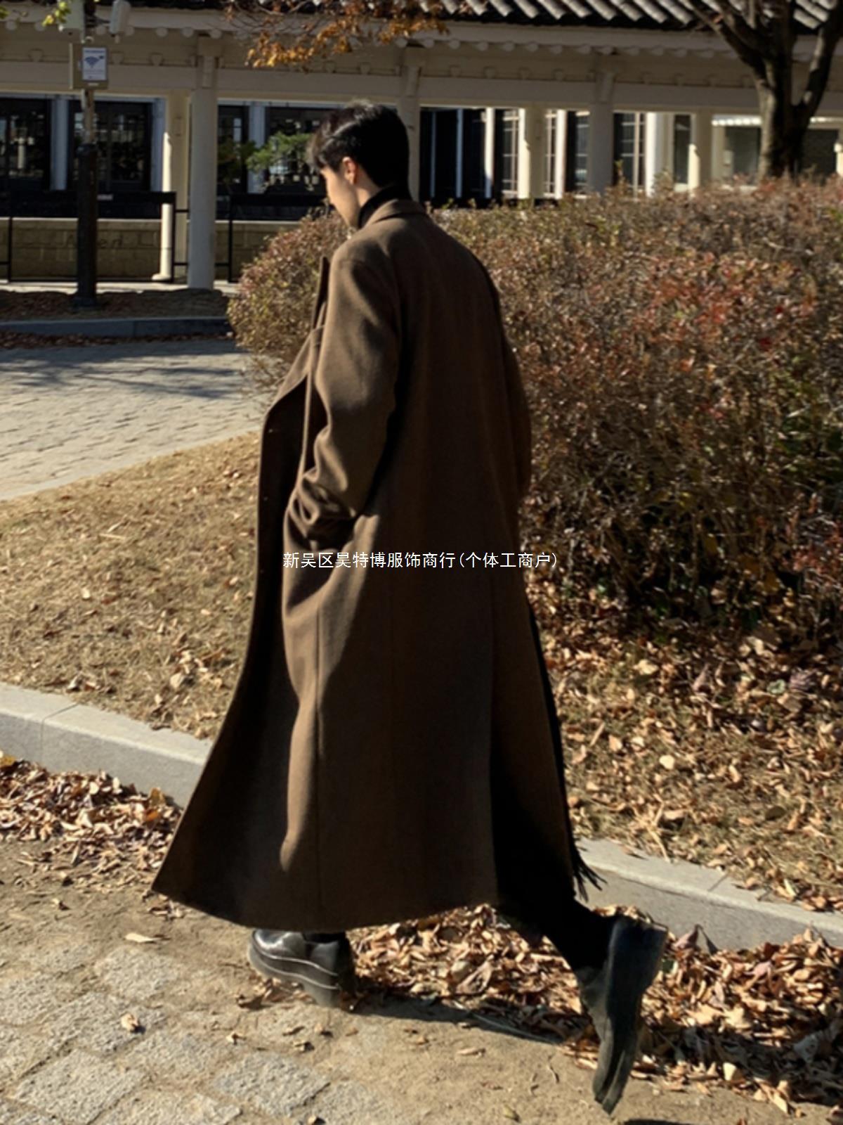 Super long overcoat men's over-the-knee autumn and winter profile Korean style British style long loose tall cashmere coat