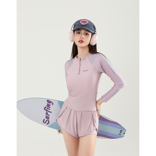 Ladies Separate Set Long Sleeve Two-Piece Sporty Casual Sun Protective Teenage Student Conservative Slimming Swimsuit