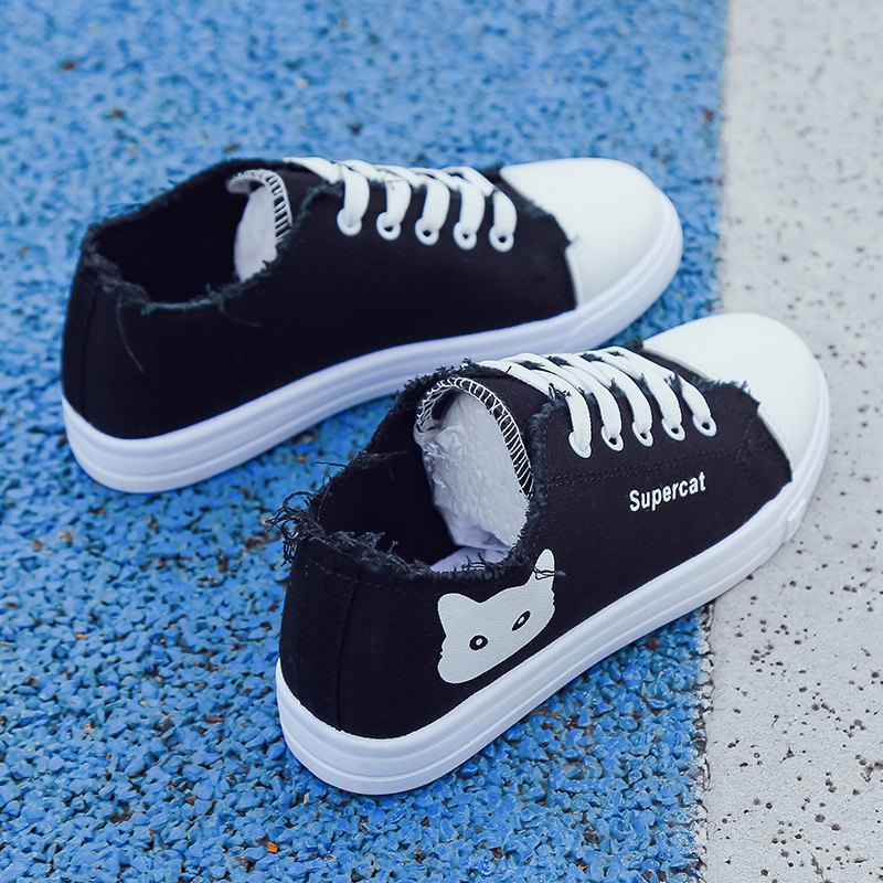 Foreign Trade Canvas New Spring And Autumn Models, Round-toed Student White Shoes, Flat-soled, Breathable, Fashionable_vogvips.com