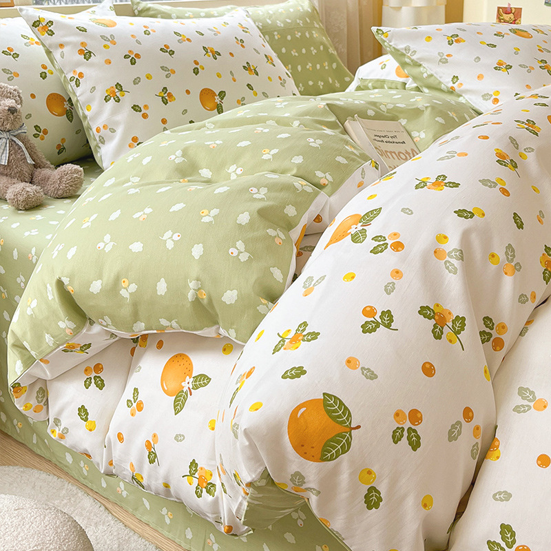 Algodón de cuatro piezas de ropa de cama de algodón 2025, nuevo edredón de flores frescas, sábanas de dormitorio de tres piezas de cuatro estaciones