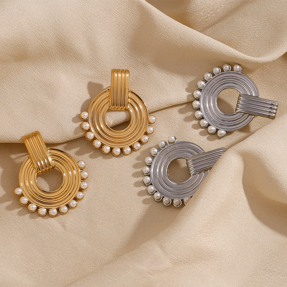 Stainless Steel Imitation Pearl Round Earrings