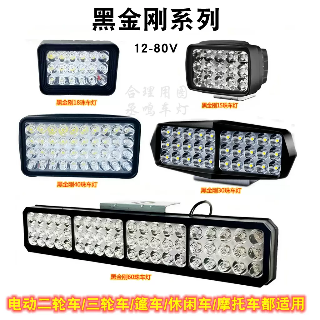 电动车射灯摩托车射灯外置改装超亮强光防水LED大灯三四轮车车灯