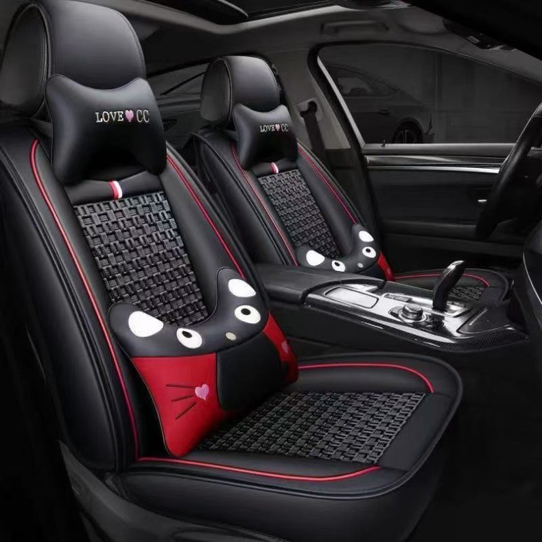 Leather Ice Silk Full-Cover Car Seat Cushion, Universal for All Seasons, Breathable Seat Cover for Five-Seater Cars, Exclusively for Cross-Border Sales